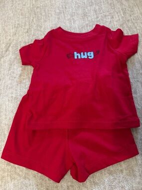 Wonder nation baby Red Tee & Shorts Set with 'hug' Graphic